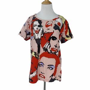 Marc Jacobs Faces Shirt Womens XS/S Eye Detail Pop Art Embellished Short Sleeve